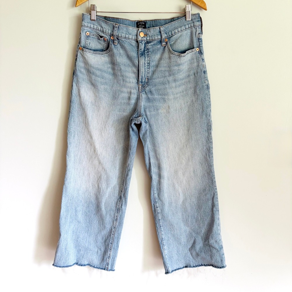 J.Crew Factory Wide Leg Cropped Jeans Size 31 Light Wash Raw Hem Denim $70 READ